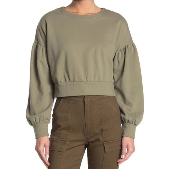 Abound Drop Shoulder Puff Sleeve Cropped Sweatshirt Olive Sage Night size S NWT - Picture 2 of 12